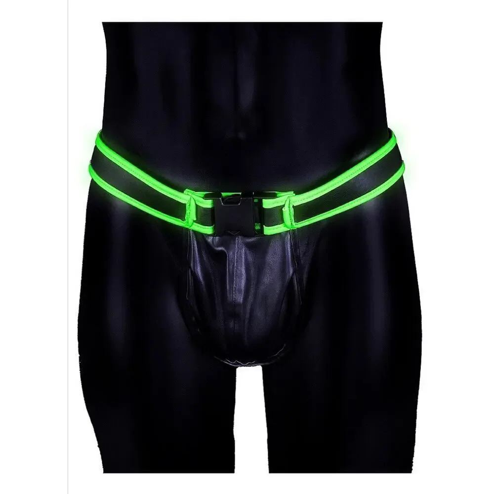 🦋B2G1🦋OUCH! Glow in the Dark NEON GREEN Bonded Leather Buckle JOCK STRAP | L/XL